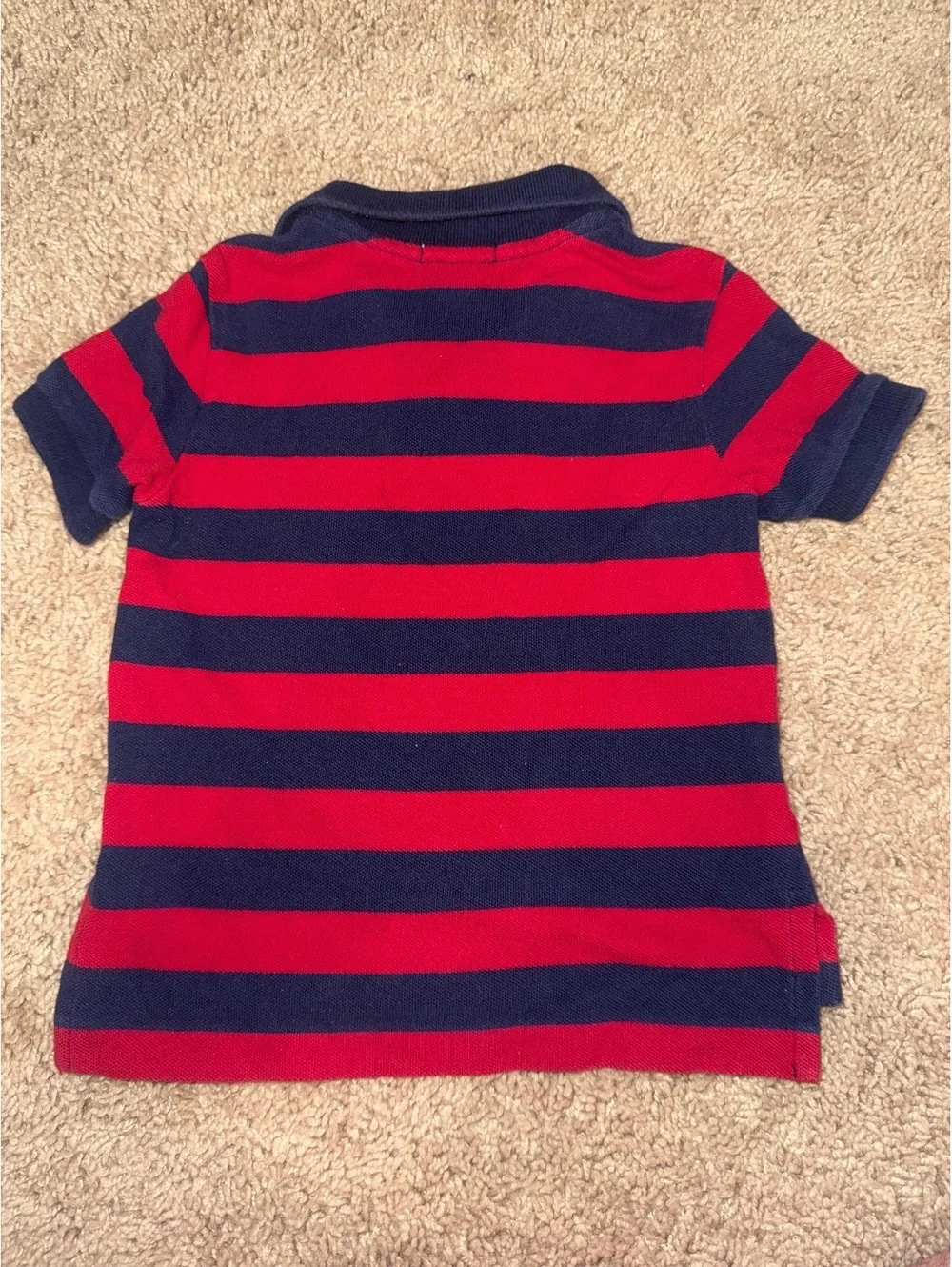 Ralph Lauren Boys' Red and Navy Striped Polo Shirt Size 18M